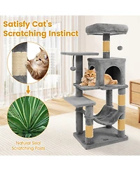 Sugift Multi-Level Cat Tower with 2-Door Condo Padded Top Perch and Hammock