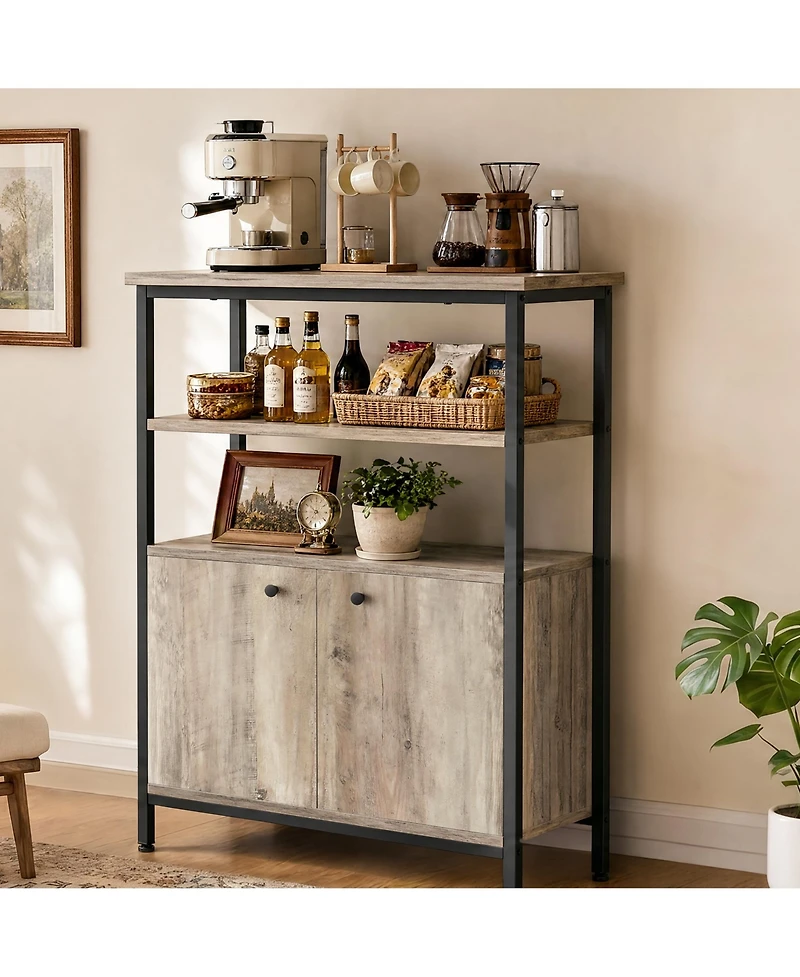 homfan Farmhouse Sideboard Buffet Cabinet with Open Shelves and 2 Doors