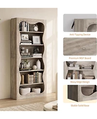 homfan 6-Tier Tall Wood Bookshelf with Scalloped Wavy Edges, Freestanding Display Shelf for Living Room, Office