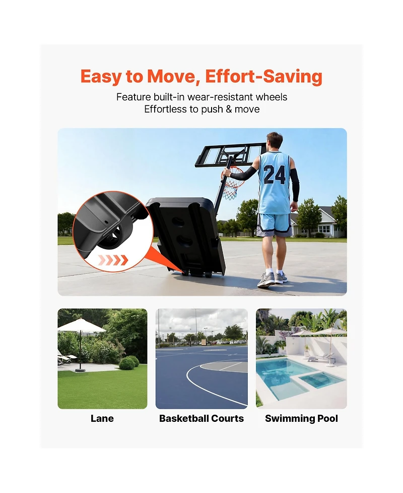 Hongge Height Adjustable Basketball Hoop System with 44 in Backboard