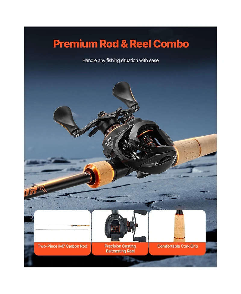Hongge 7 feet IM7 Carbon Fiber Baitcasting Rod Reel Combo Cork Handle
