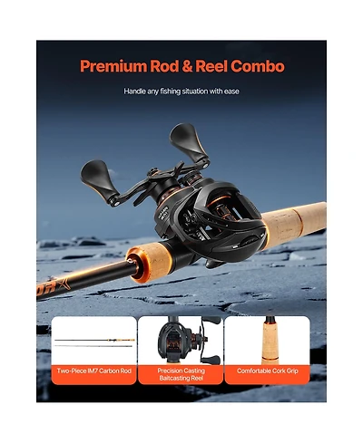 Hongge 7 feet IM7 Carbon Fiber Baitcasting Rod Reel Combo Cork Handle
