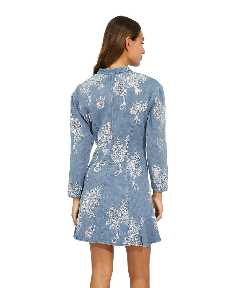 Belle & Bloom Women's Heart You Long-Sleeve Beaded Floral-Print Mini Dress