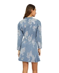 Belle & Bloom Women's Heart You Long-Sleeve Beaded Floral-Print Mini Dress