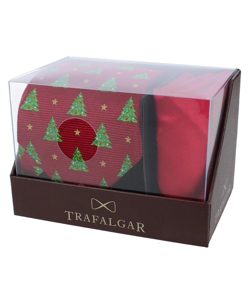 Trafalgar Men's Christmas Tie and Pocket Square Bundle
