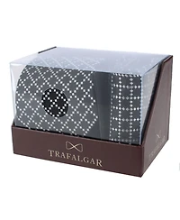 Trafalgar Men's Rowan Geometric Pattern Silk Necktie and Pocket Square Bundle
