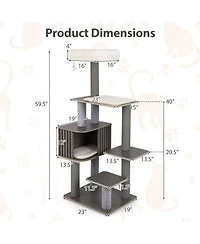 Sugift 59.5 in Tall Multi-Level Cat Tree Indoor Cat Tower with Cushion Top Perch