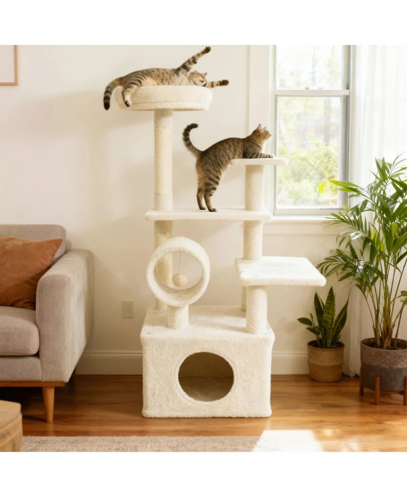 Sugift 48 in Tall Multi-Level Cat Tree Kitten Tower with Large Condo and Padded Top Perch