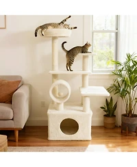 Sugift 48 in Tall Multi-Level Cat Tree Kitten Tower with Large Condo and Padded Top Perch