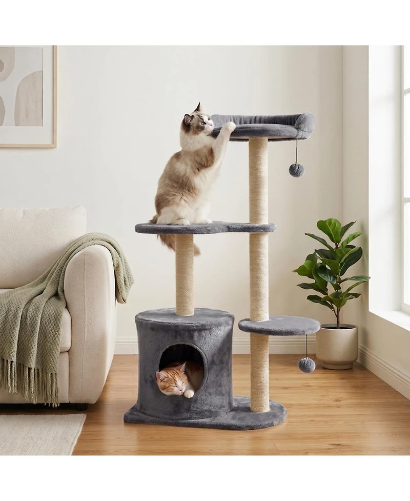 Sugift 43in Cat Tree for Indoor Cats with Plush Perches Condo and Sisal Scratching Posts
