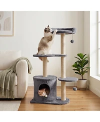 Sugift 43in Cat Tree for Indoor Cats with Plush Perches Condo and Sisal Scratching Posts