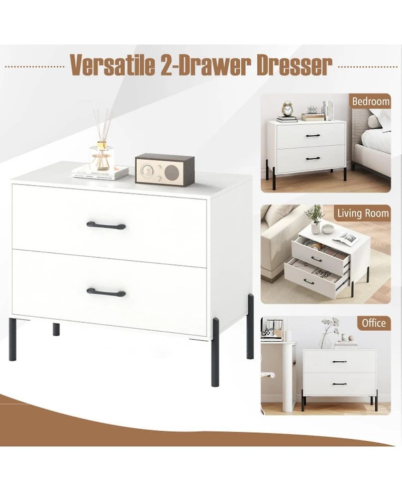 Sugift Set of 2 Modern Wooden Nightstands with 2 Drawers and Metal Legs