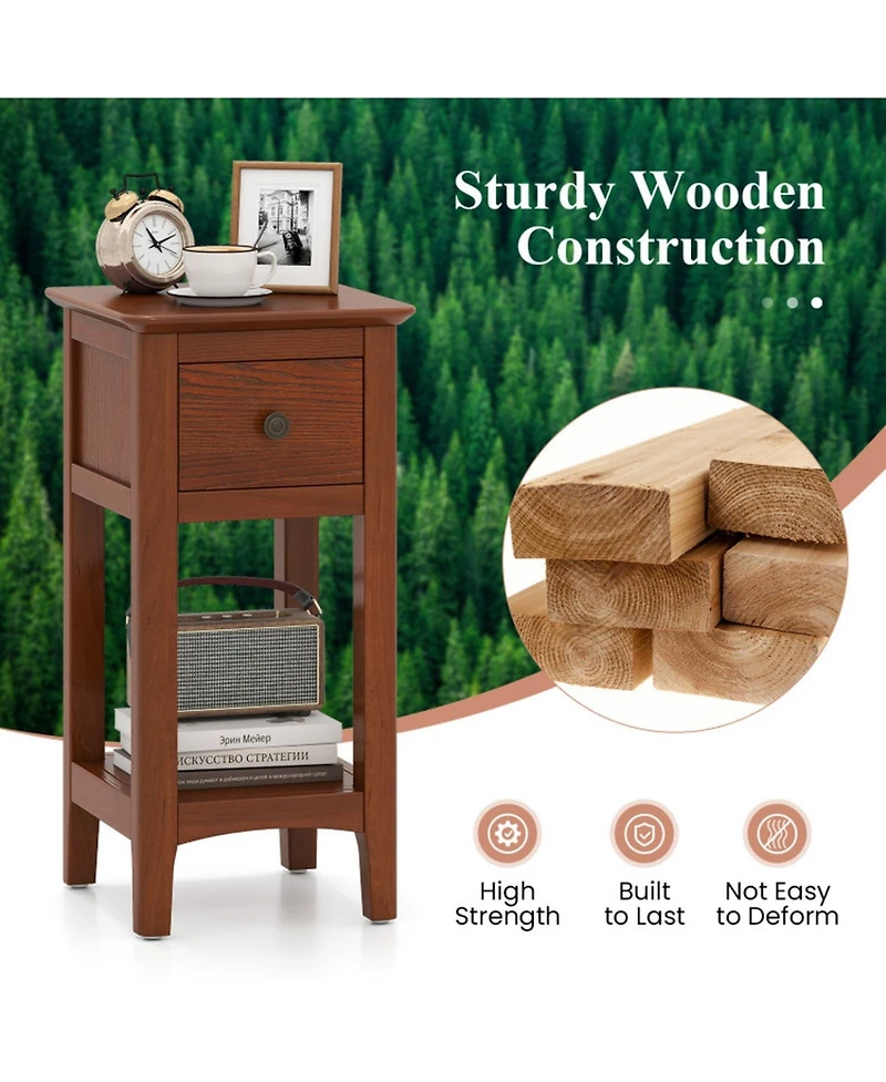 Sugift 3-Tier Nightstand with Drawer and Open Storage Shelf