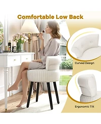 Sugift Velvet Vanity Chair Upholstered Stool with Tufted Low Back and Solid Wood Legs