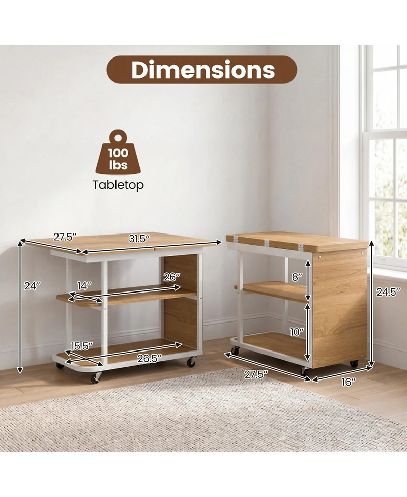 Sugift Mobile Night Stand with Foldable Swivel Top and 2-Tier Shelf for Small Spaces