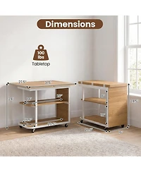 Sugift Mobile Night Stand with Foldable Swivel Top and 2-Tier Shelf for Small Spaces