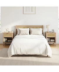 Sugift Rattan Nightstand with Charging Station Drawer and Storage Shelf for Bedroom