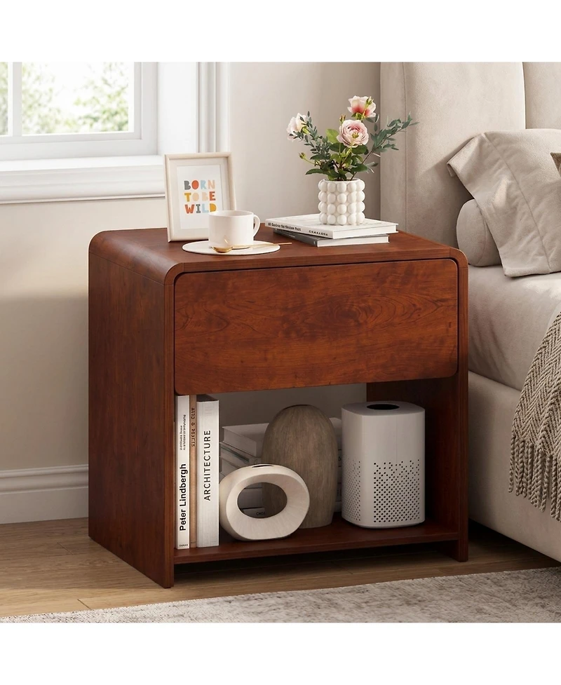 Sugift 2-Tier Modern Nightstand with Drawer and Open Shelf for Bedroom