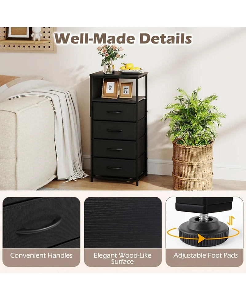 Sugift 34in Modern Nightstand with Charging Station 4 Drawer Bedside Table