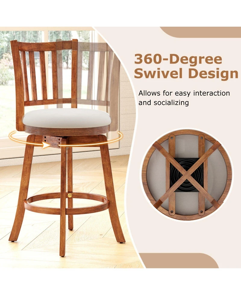 Sugift Set of 4 360degree(s) Rotating Counter Height Chairs with Backrest Upholstered Seat