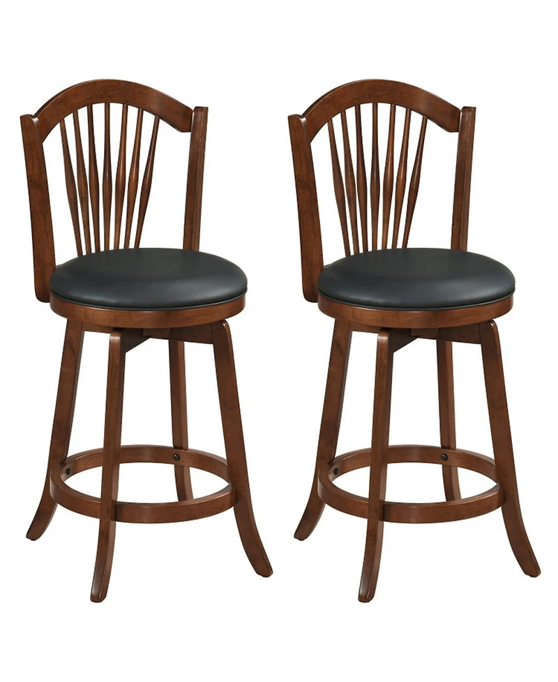 Sugift 24 Inch Swivel Bar Stools with Backrests and Wood Frame for Kitchen Island