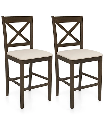 Sugift Set of 2 X-Back Bar Stools with Upholstered Cushioned Seats