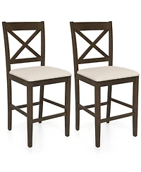 Sugift Set of 2 X-Back Bar Stools with Upholstered Cushioned Seats