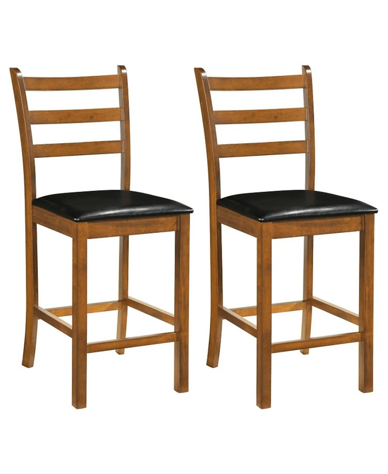 Sugift Set Of 2 Rubber Wood Ladder Back 24 Inch Counter Height Bar Stools for Kitchen Island High Chairs