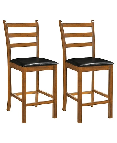 Sugift Set Of 2 Rubber Wood Ladder Back 24 Inch Counter Height Bar Stools for Kitchen Island High Chairs