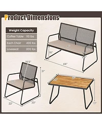 Sugift 4-Piece Patio Furniture Set with Acacia Wood Table and Zippered Cushions