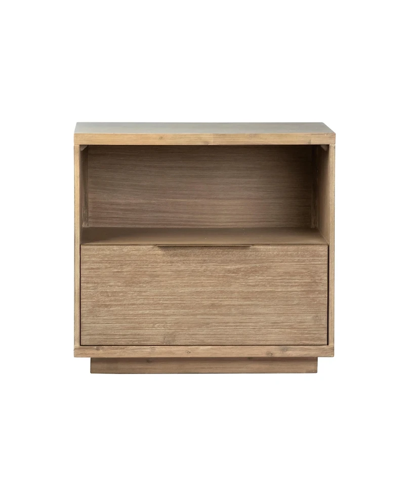 Dovetail Furniture Sorina Solid Acacia Wood Nightstand with Drawer and Open Shelf