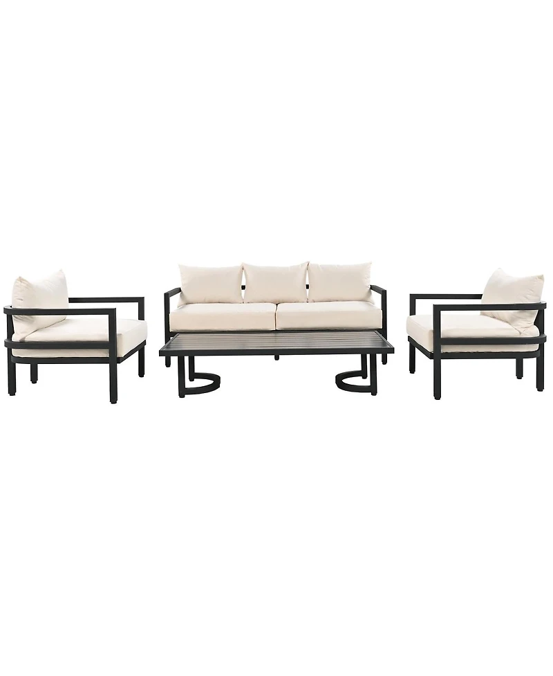 Asagikoiai 5-Piece Outdoor Steel Patio Conversation Set with Coffee Table and Cushions