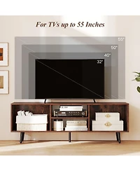 Sugift 47.5in Tv Stand for 55-Inch Tv with 2 Side Compartments 2-Tier Shelf and Metal Legs