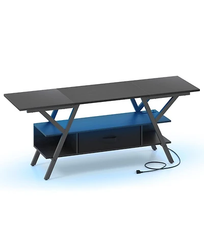 Sugift 65 in Tv Stand with Power Outlets and Led Lights
