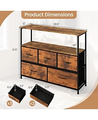 Sugift Tv Stand Dresser for 45 in Tv with 5 Fabric Drawers Entertainment Center