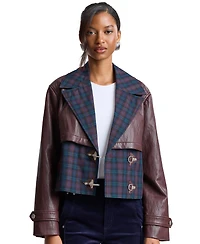 Avec Les Filles Women's Colorblocked Cropped Spread Collar Trench Jacket