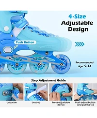 Sugift 4-Size Adjustable Light-Up Kids Inline Skates for Ages 9-14