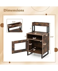 Sugift Led Nightstand with Top Tray Open Compartment and Storage Cabinet