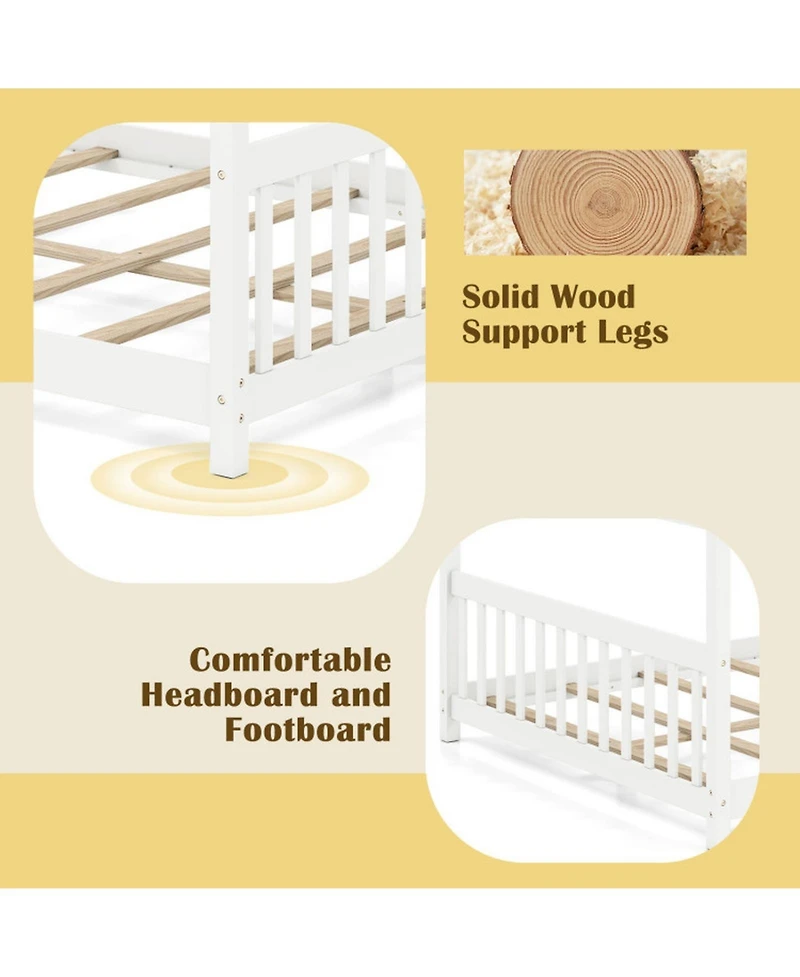 Sugift Full Size House Bed Montessori Floor Bed with Fence Headboard and Footboard