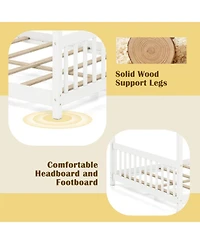 Sugift Full Size House Bed Montessori Floor Bed with Fence Headboard and Footboard