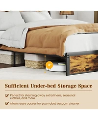 Sugift Queen Size Industrial Metal Platform Bed with Storage Headboard and Charging Station