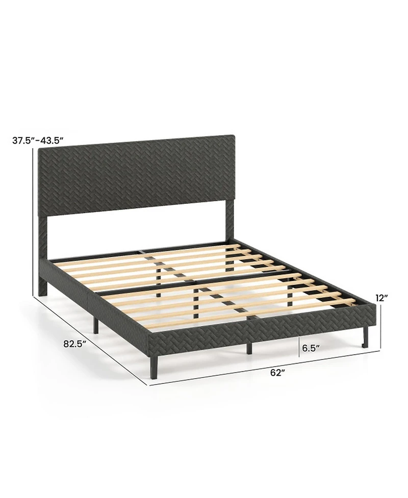 Sugift Queen Size Velvet Upholstered Platform Bed with Adjustable Chevron Headboard