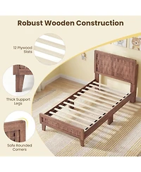Sugift Twin Size Mid-Century Wood Bed Frame with Woven Accent Headboard