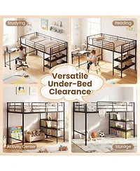 Sugift Twin Size Metal Loft Bed with Rolling Desk and Bookshelf Ladder