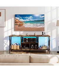 Sugift Tv Stand for 65-Inch TVs with Led Lights Power Outlets and Metal Frame