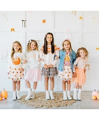 Sweet Wink Toddler Girls Pumpkin Bow Trellis Long Sleeve Tutu Dress