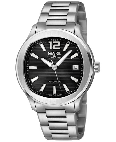 Gevril Men's Swiss Made Stuyvesant Swiss Automatic Silver Stainless Steel Bracelet Watch