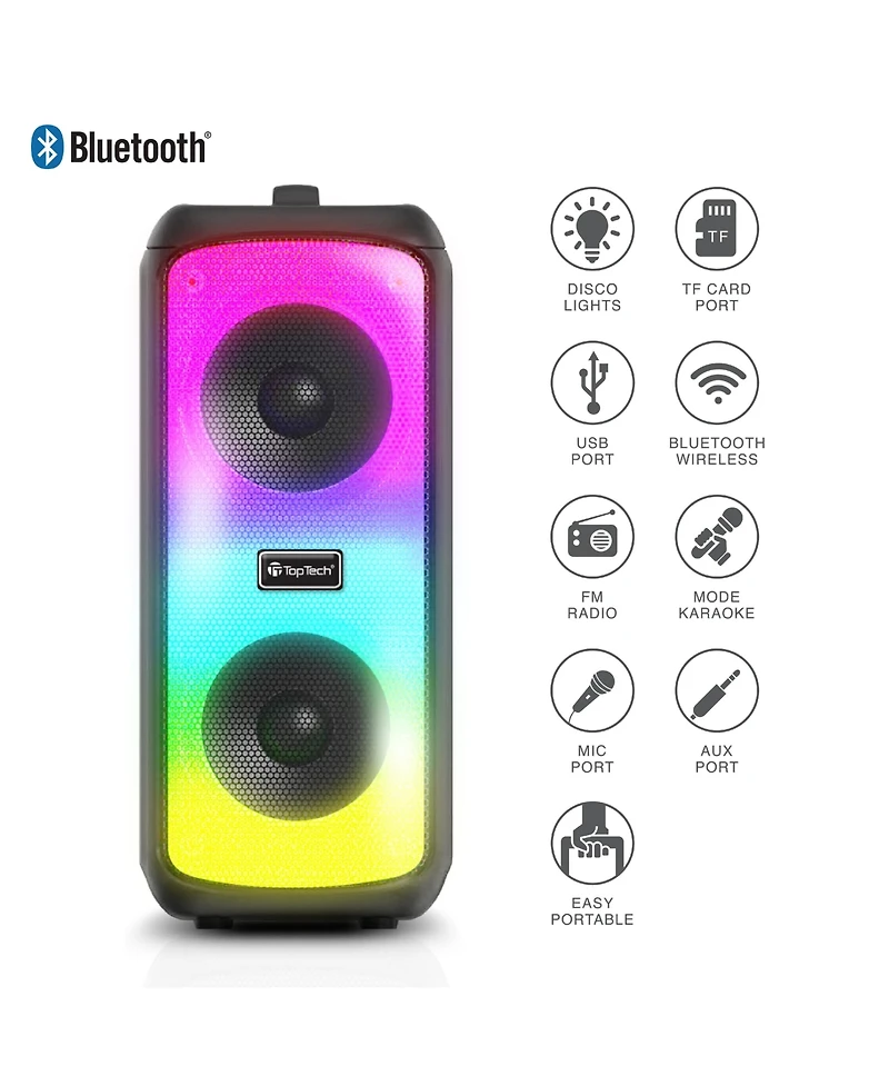 Toptech Kl-33 Bluetooth Dual-Woofer Rgb-Light Speaker