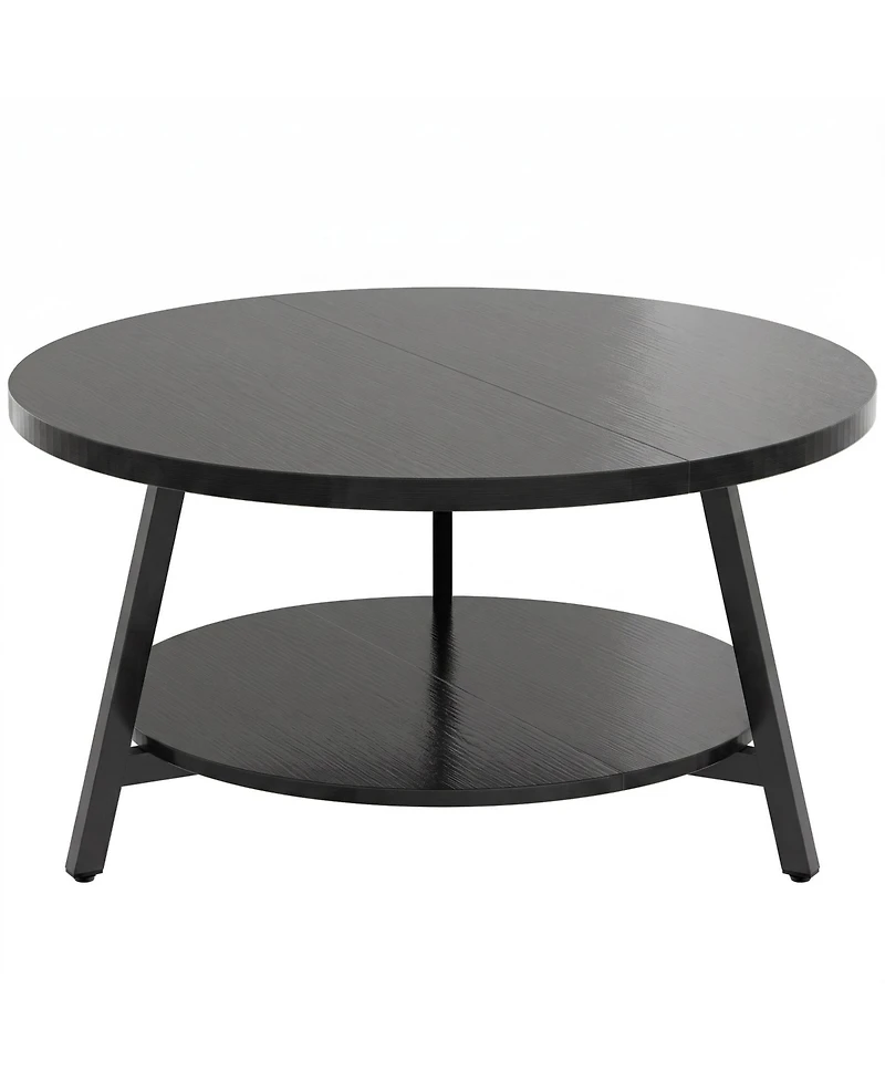 Aheaplus 2-Tier Large Modern Wood Circle Coffee Tables for Living Room