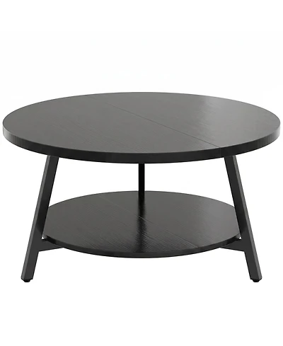 Aheaplus 2-Tier Large Modern Wood Circle Coffee Tables for Living Room